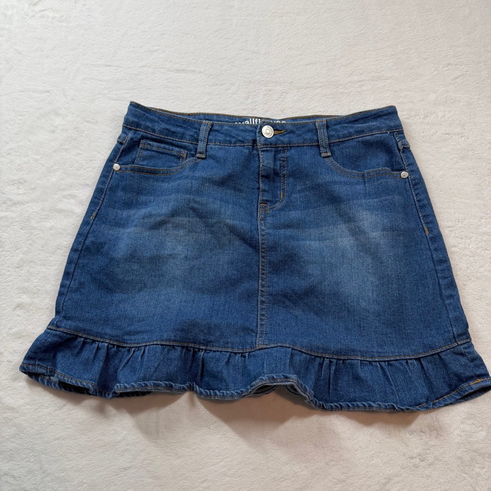 Wallflower Denim Skirt Girls Size 16 Blue Good Ruffle Hem Stretch Mini Skirt